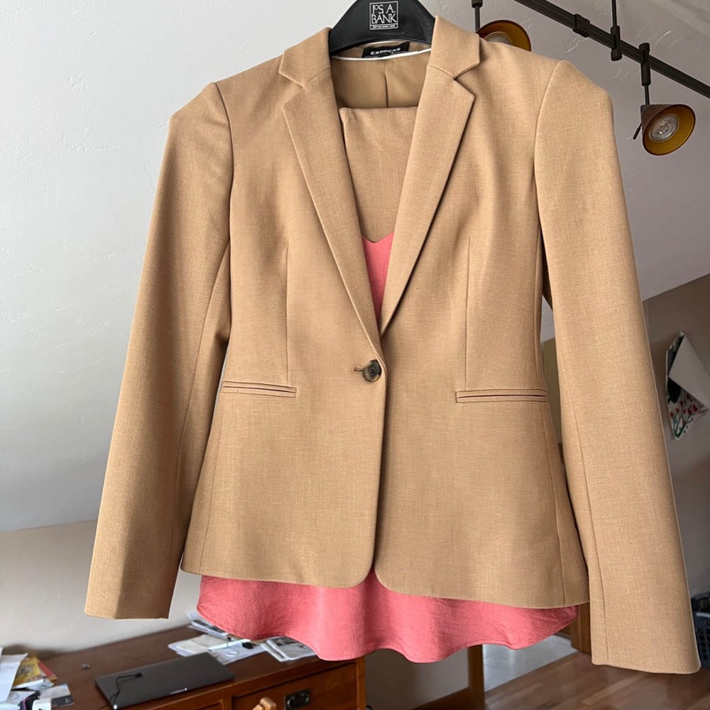 3 Piece Tan & pink Express Business Suit